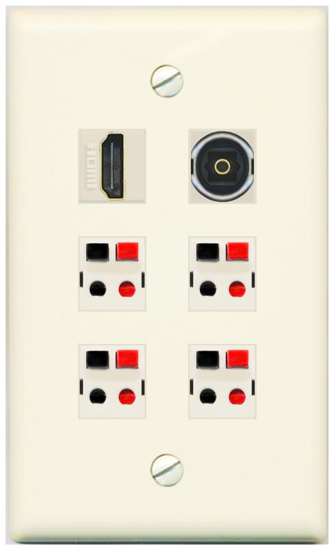 RiteAV 4 Speaker 1 HDMI Toslink Wall Plate - Flat [Light-Almond]