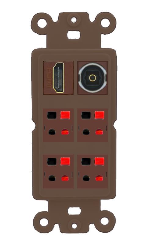 RiteAV 4 Speaker 1 HDMI Toslink Wall Plate - Rocker [Brown/Brown]