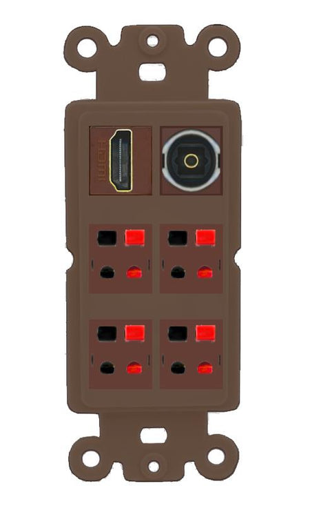 RiteAV 4 Speaker 1 HDMI Toslink Wall Plate - Rocker [Brown/Brown]