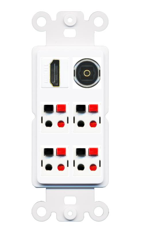 RiteAV 4 Speaker 1 HDMI Toslink Wall Plate - Rocker [White]