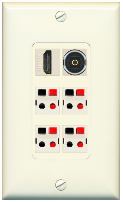 RiteAV 4 Speaker 1 HDMI Toslink Wall Plate - 1 Gang [Light-Almond]