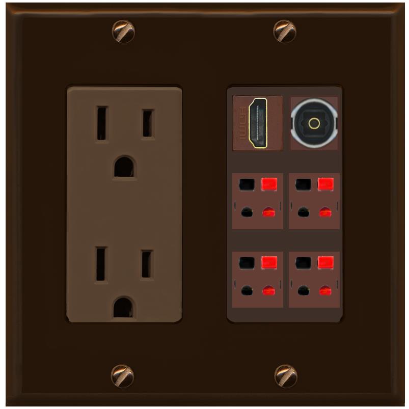 RiteAV 4 Speaker 1 HDMI Toslink Wall Plate - Outlet [Brown/Brown]