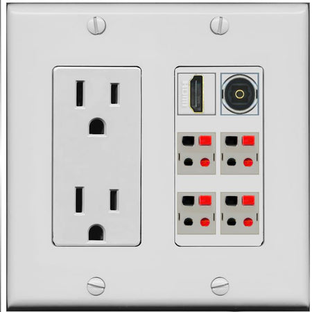 RiteAV 4 Speaker 1 HDMI Toslink Wall Plate - Outlet [Gray/Gray]