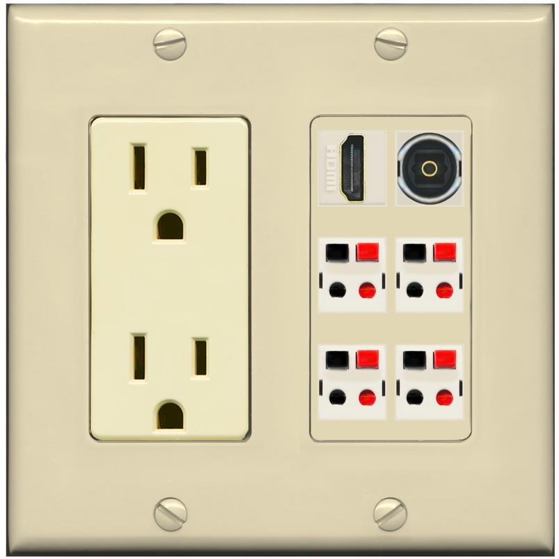 RiteAV 4 Speaker 1 HDMI Toslink Wall Plate - Outlet [Ivory/Ivory]