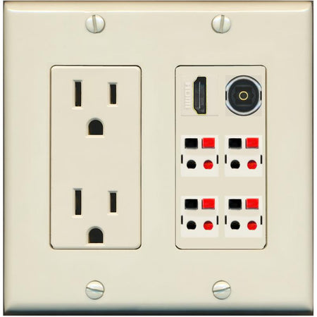 RiteAV 4 Speaker 1 HDMI Toslink Wall Plate - Outlet [Light-Almond]