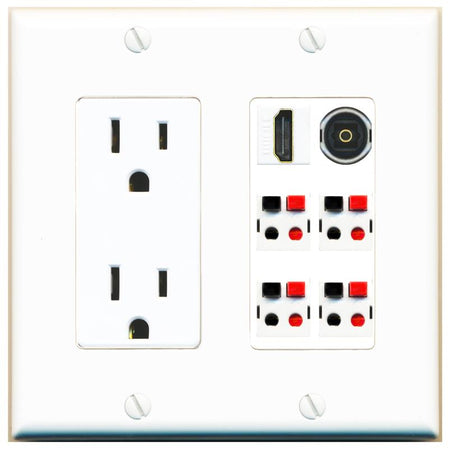 RiteAV 4 Speaker 1 HDMI Toslink Wall Plate - Outlet [White]