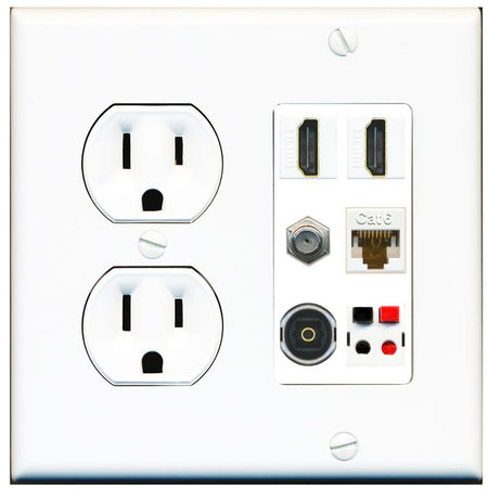 RiteAV 4 Speaker 1 HDMI Toslink Wall Plate - Round Outlet [White]