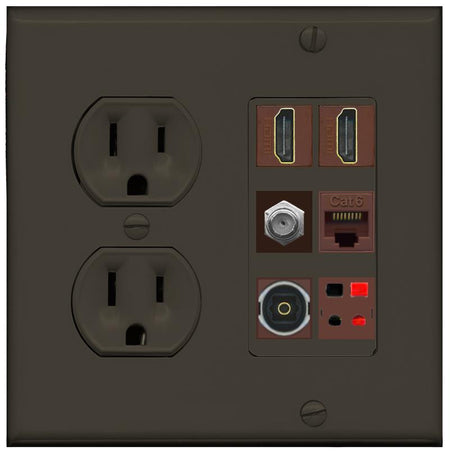 RiteAV 4 Speaker 1 HDMI Toslink Wall Plate - Round Outlet [Brown/Brown]