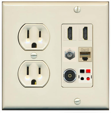 RiteAV 4 Speaker 1 HDMI Toslink Wall Plate - Round Outlet [Light-Almond]