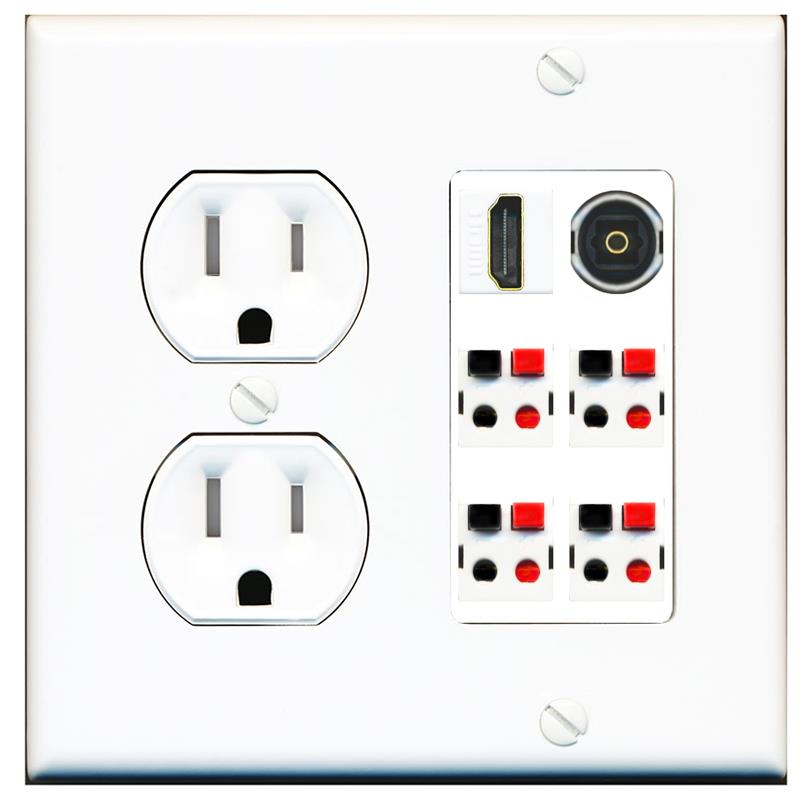 RiteAV 4 Speaker 1 HDMI Toslink Wall Plate - Tamper Proof [White]