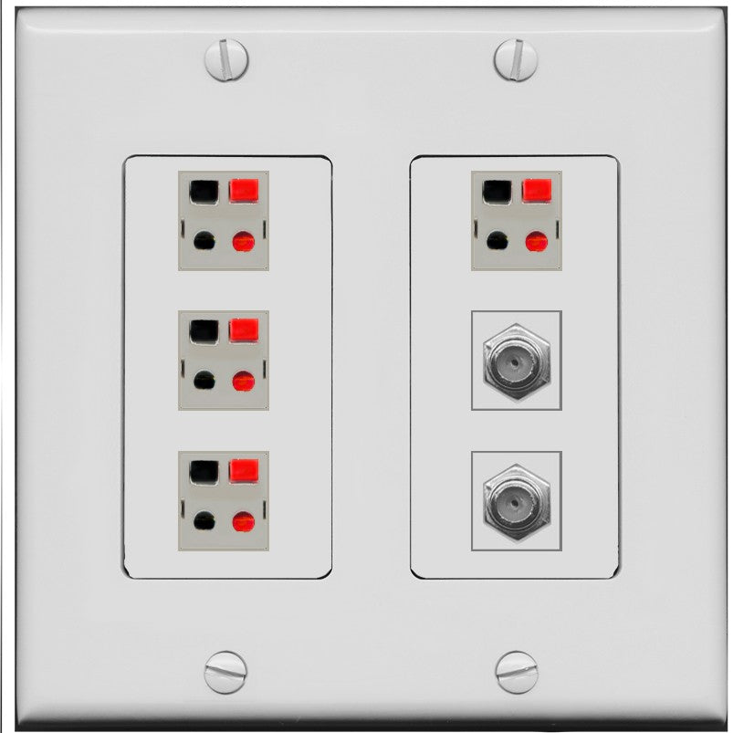 RiteAV 4 Speaker 2 Port Coax Cable TV Wall Plate - 2 Gang [Gray/Gray]