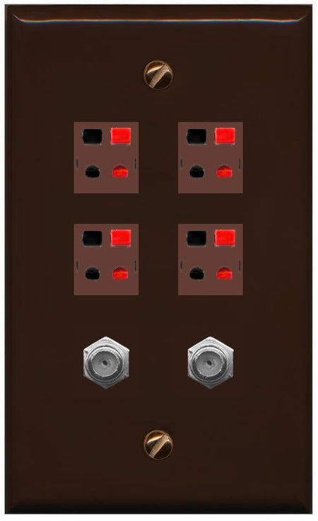 RiteAV 4 Speaker 2 Port Coax Cable TV Wall Plate - Flat [Brown/Brown]