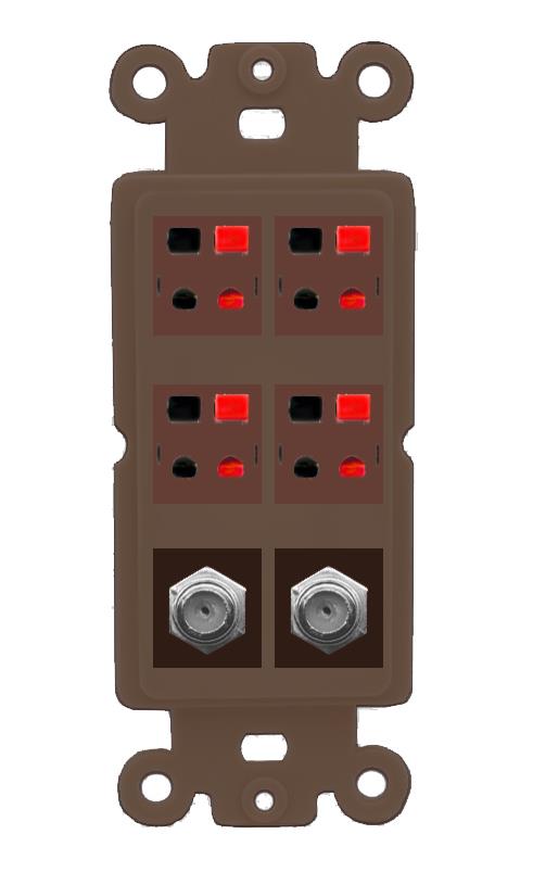 RiteAV 4 Speaker 2 Port Coax Cable TV Wall Plate - Rocker [Brown/Brown]