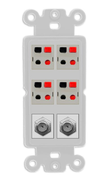 RiteAV 4 Speaker 2 Port Coax Cable TV Wall Plate - Rocker [Gray/Gray]