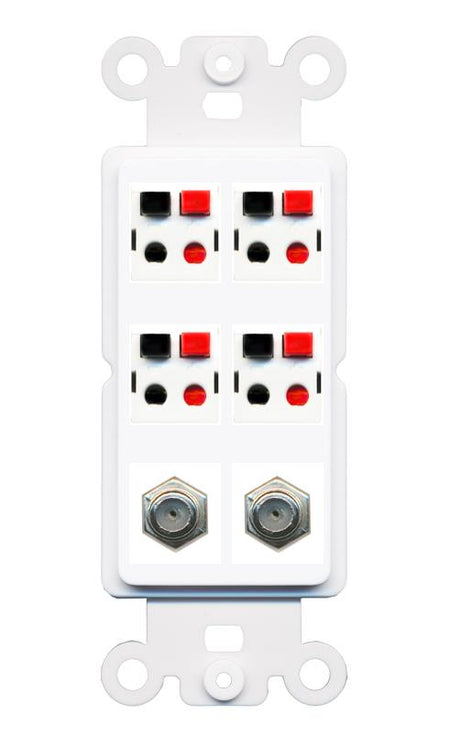 RiteAV 4 Speaker 2 Port Coax Cable TV Wall Plate - Rocker [White]