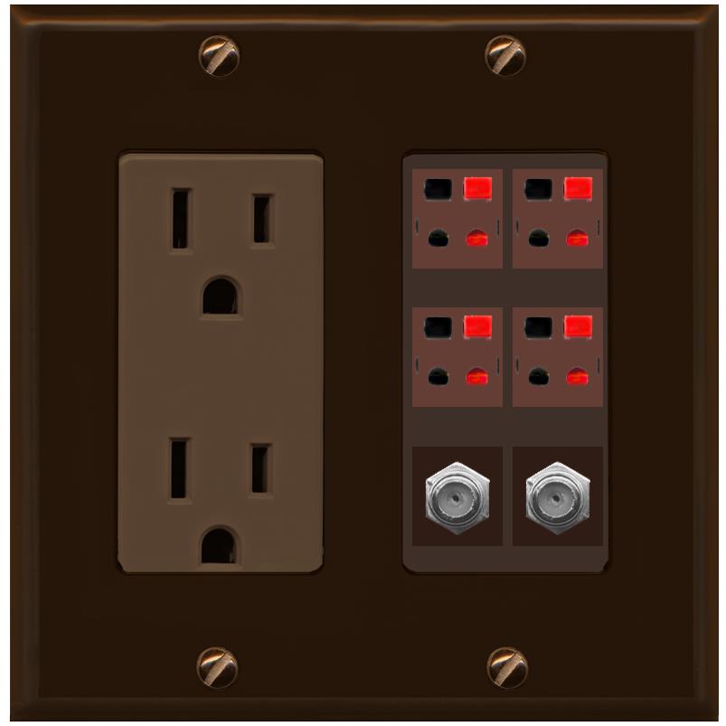 RiteAV 4 Speaker 2 Port Coax Cable TV Wall Plate - Outlet [Brown/Brown]