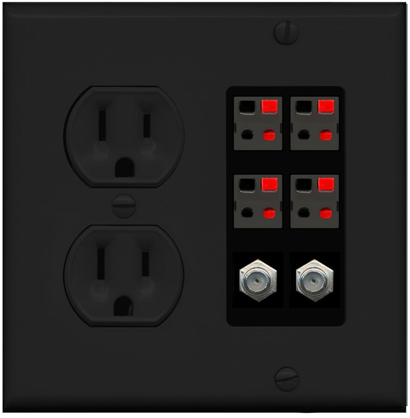 RiteAV 4 Speaker 2 Port Coax Cable TV Wall Plate - Round Outlet [Black/Black]