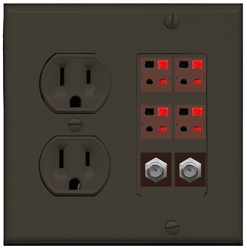 RiteAV 4 Speaker 2 Port Coax Cable TV Wall Plate - Round Outlet [Brown/Brown]