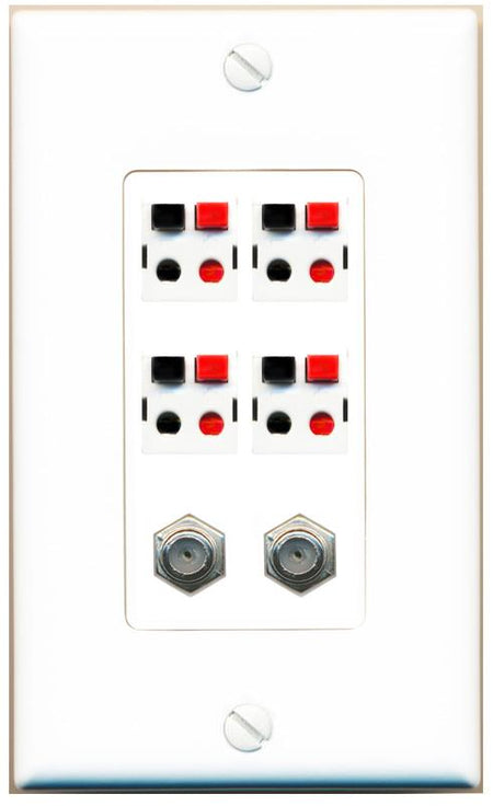 RiteAV 4 Speaker 2 Port Coax Cable TV Wall Plate - 1 Gang [White]