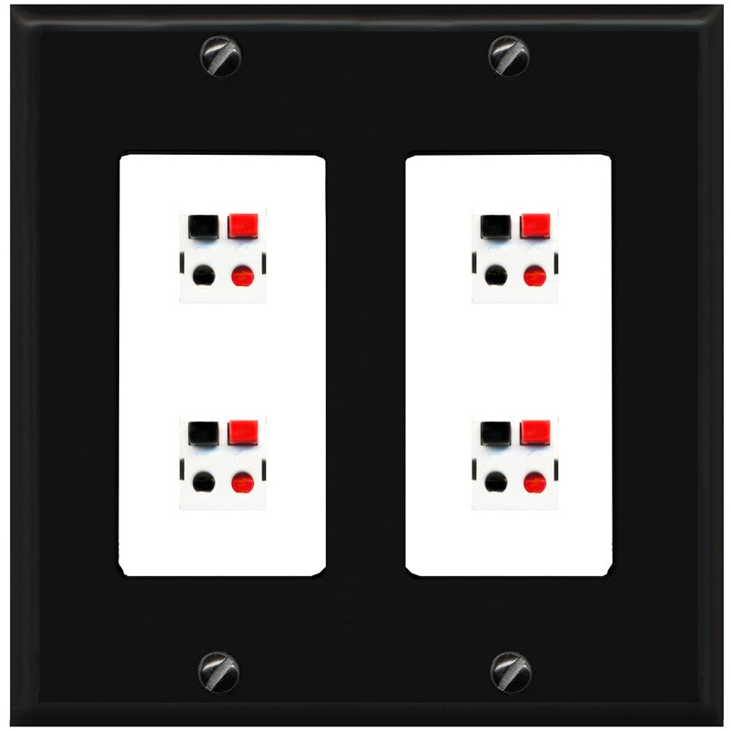 RiteAV 4 Port Speaker Wire Plug Jack Wall Plate - 2 Gang [Black/White]