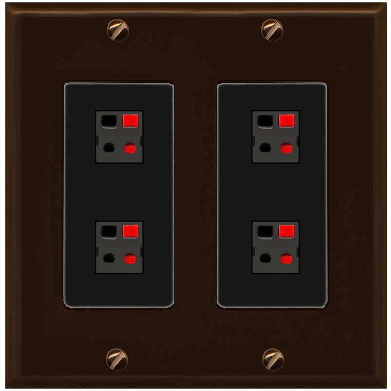 RiteAV 4 Port Speaker Wire Plug Jack Wall Plate - 2 Gang [Brown/Black]