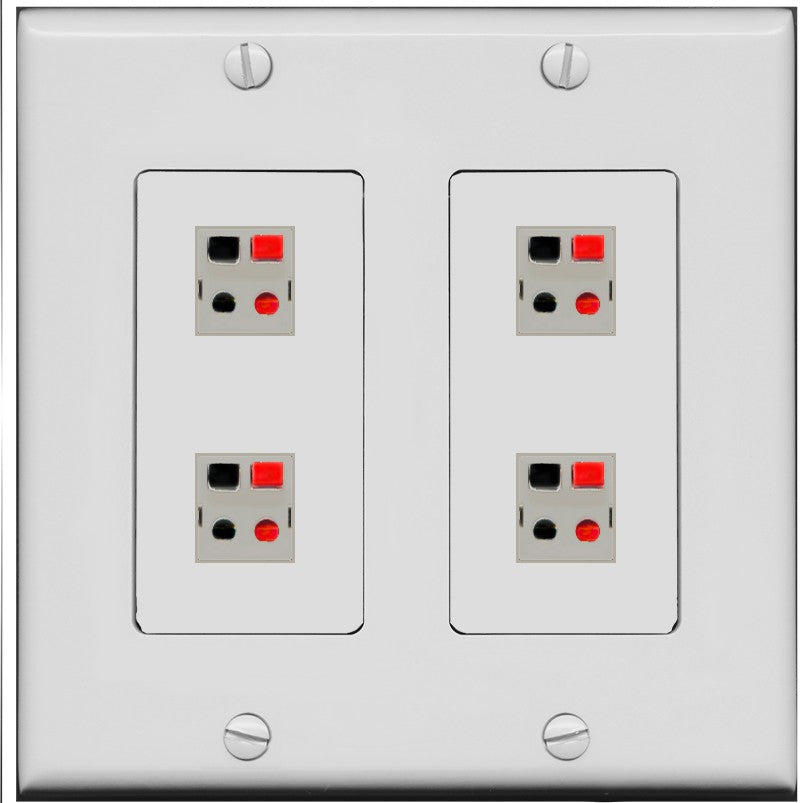 RiteAV 4 Port Speaker Wire Plug Jack Wall Plate - 2 Gang [Gray/Gray]