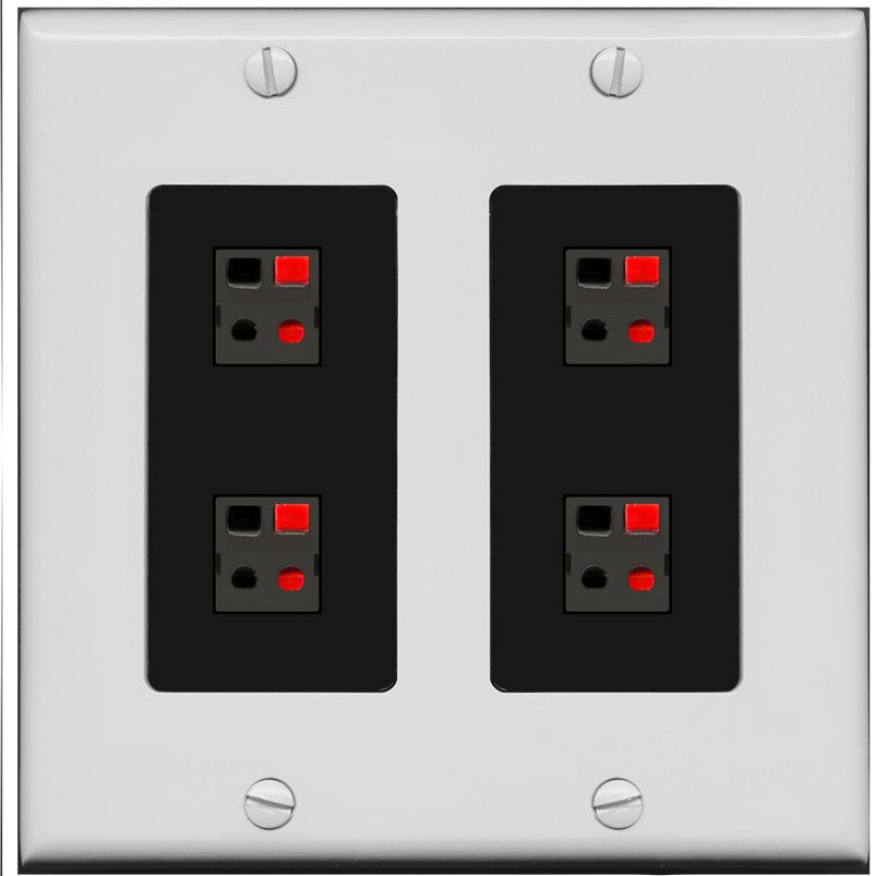 RiteAV 4 Port Speaker Wire Plug Jack Wall Plate - 2 Gang [Gray/Black]
