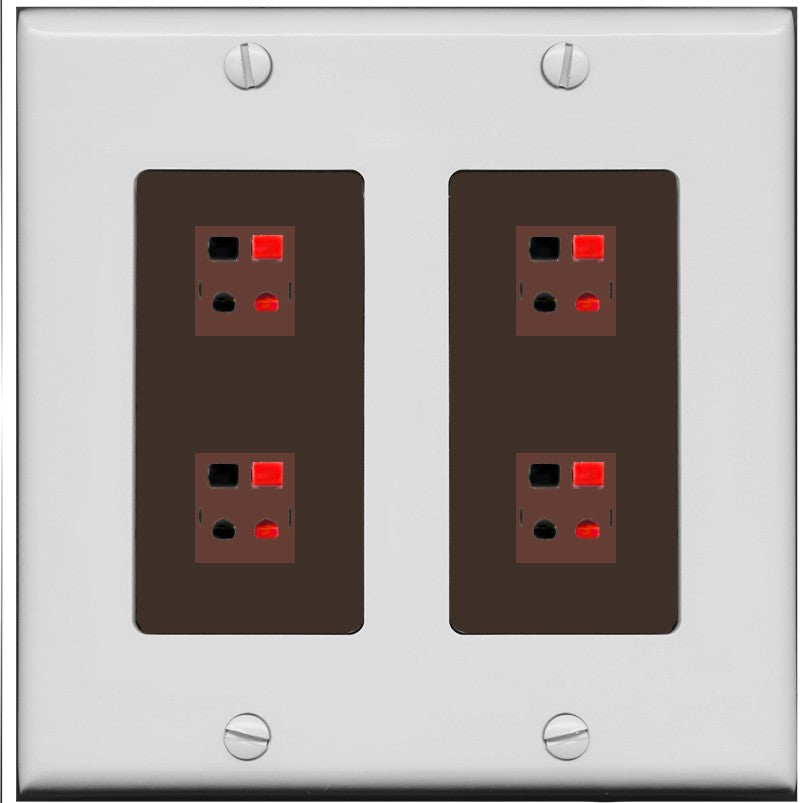 RiteAV 4 Port Speaker Wire Plug Jack Wall Plate - 2 Gang [Gray/Brown]