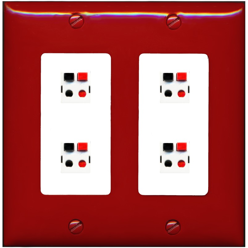 RiteAV 4 Port Speaker Wire Plug Jack Wall Plate - 2 Gang [Red/White]