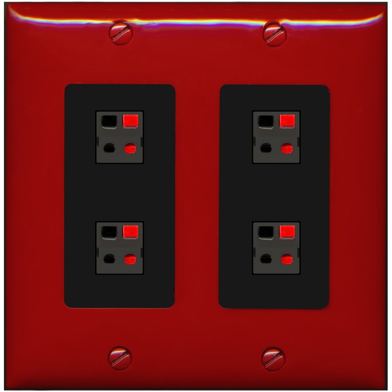 RiteAV 4 Port Speaker Wire Plug Jack Wall Plate - 2 Gang [Red/Black]