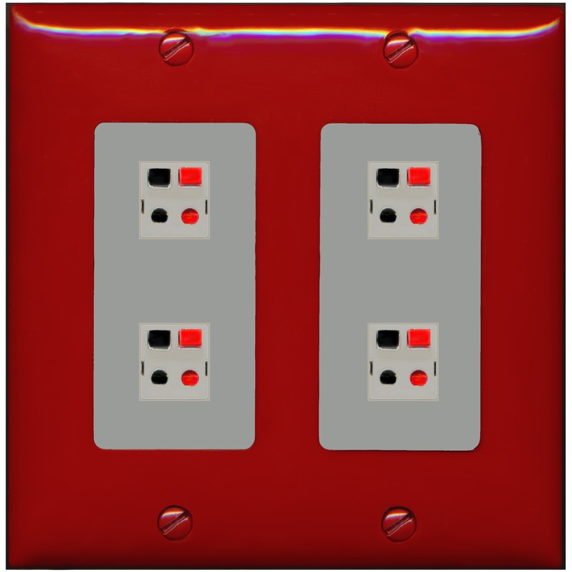 RiteAV 4 Port Speaker Wire Plug Jack Wall Plate - 2 Gang [Red/Gray]