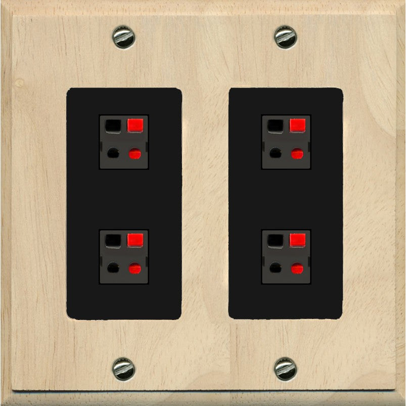 RiteAV 4 Port Speaker Wire Plug Jack Wall Plate - 2 Gang [Wood/Black]