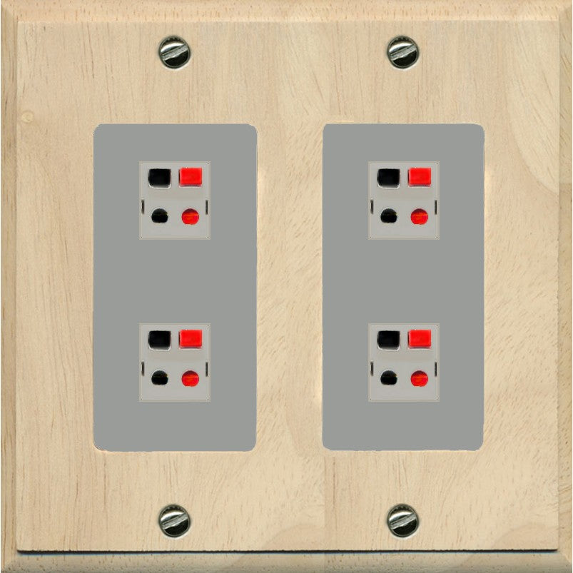 RiteAV 4 Port Speaker Wire Plug Jack Wall Plate - 2 Gang [Wood/Gray]