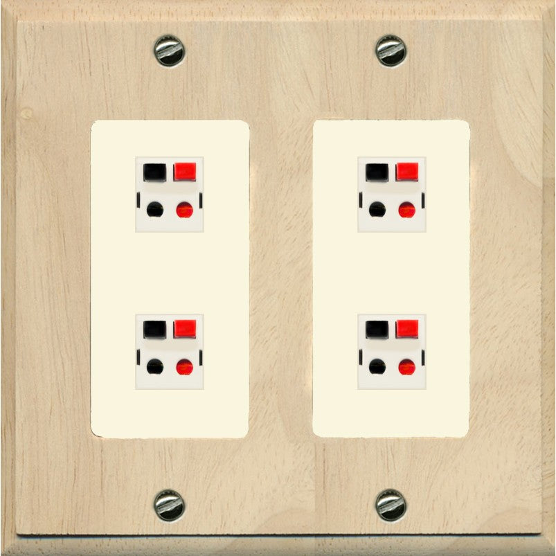 RiteAV 4 Port Speaker Wire Plug Jack Wall Plate - 2 Gang [Wood/Light-Almond]