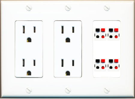 RiteAV 4 Port Speaker Wire Plug Jack Wall Plate - 2 Outlet [White]