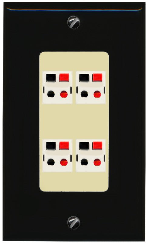 RiteAV 4 Port Speaker Wire Plug Jack Wall Plate - 1 Gang Decorative [Black/Ivory]