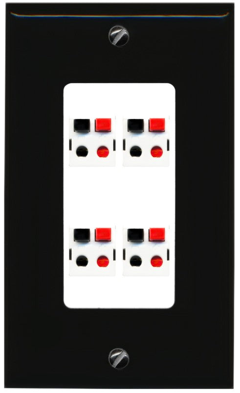 RiteAV 4 Port Speaker Wire Plug Jack Wall Plate - 1 Gang Decorative [Black/White]