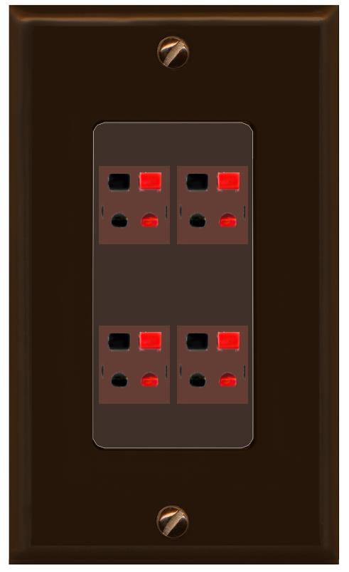 RiteAV 4 Port Speaker Wire Plug Jack Wall Plate - 1 Gang [Brown/Brown]