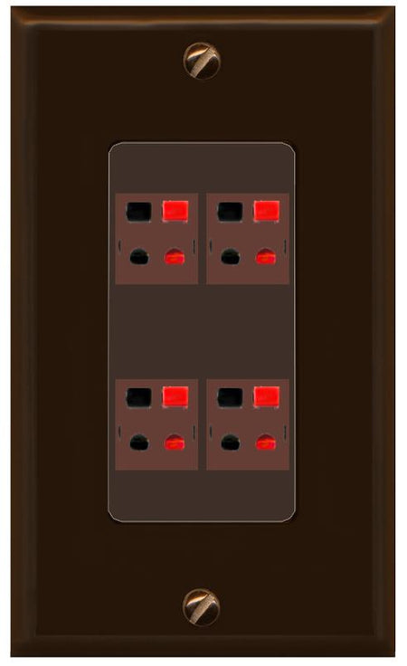 RiteAV 4 Port Speaker Wire Plug Jack Wall Plate - 1 Gang [Brown/Brown]