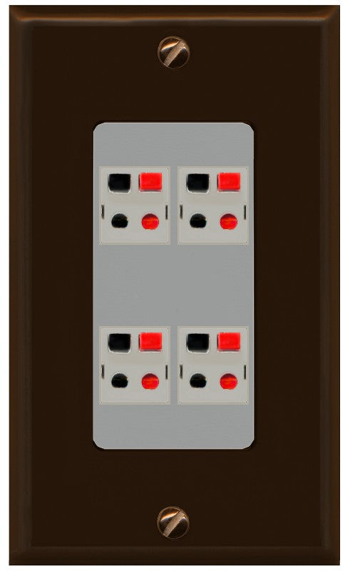RiteAV 4 Port Speaker Wire Plug Jack Wall Plate - 1 Gang Decorative [Brown/Gray]