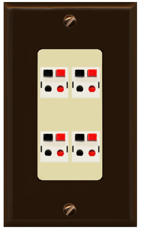 RiteAV 4 Port Speaker Wire Plug Jack Wall Plate - 1 Gang Decorative [Brown/Ivory]