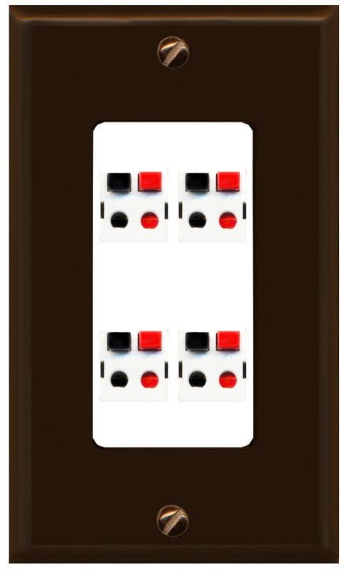 RiteAV 4 Port Speaker Wire Plug Jack Wall Plate - 1 Gang Decorative [Brown/White]