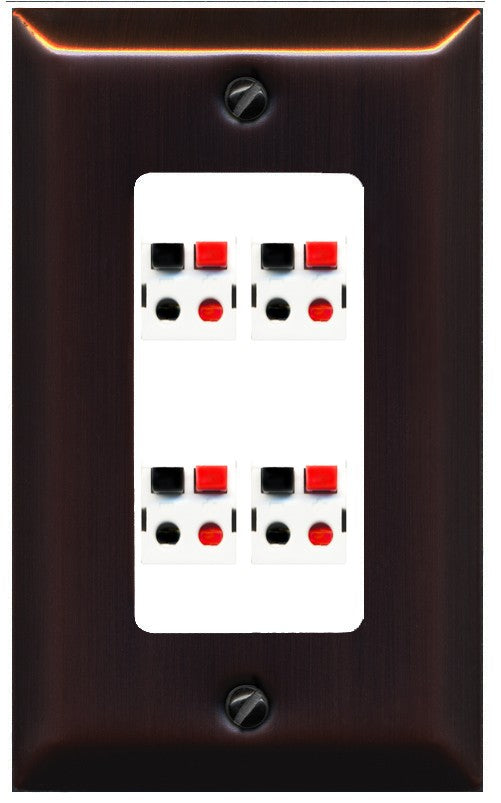 RiteAV 4 Port Speaker Wire Plug Jack Wall Plate - 1 Gang Decorative [Bronze/White]