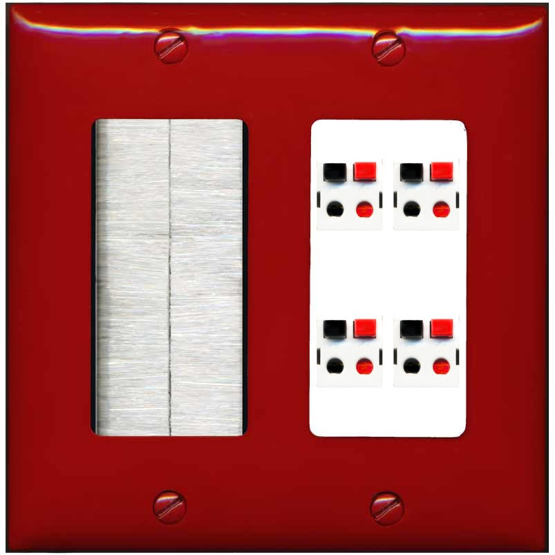 RiteAV 4 Port Speaker Wire Plug Jack Wall Plate - Brush [Red/White]