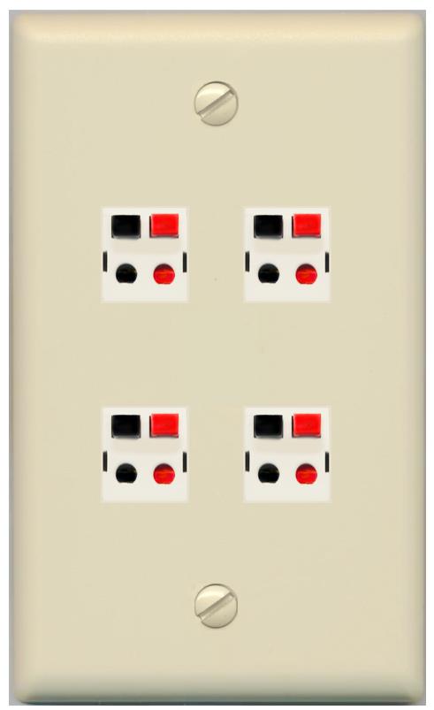 RiteAV 4 Port Speaker Wire Plug Jack Wall Plate - Flat [Ivory/Ivory]