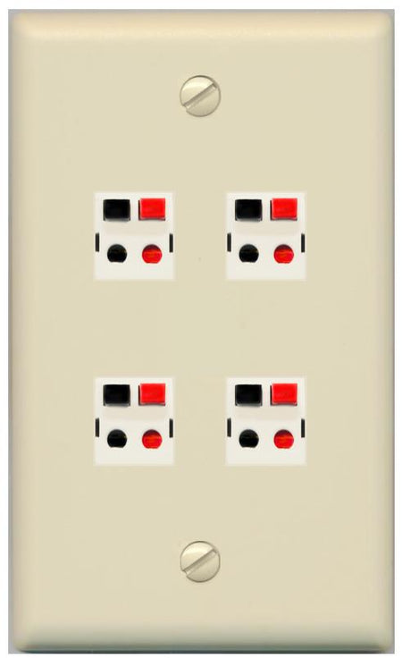 RiteAV 4 Port Speaker Wire Plug Jack Wall Plate - Flat [Ivory/Ivory]