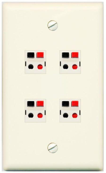RiteAV 4 Port Speaker Wire Plug Jack Wall Plate - Flat [Light-Almond]