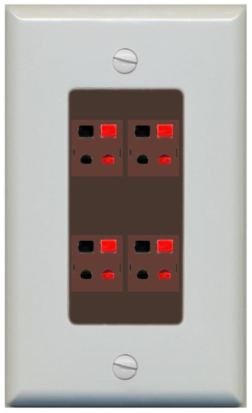 RiteAV 4 Port Speaker Wire Plug Jack Wall Plate - 1 Gang Decorative [Gray/Brown]