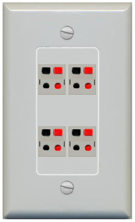 RiteAV 4 Port Speaker Wire Plug Jack Wall Plate - 1 Gang [Gray/Gray]