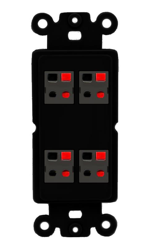 RiteAV 4 Port Speaker Wire Plug Jack Wall Plate - Rocker [Black/Black]